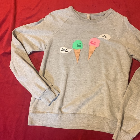 Light Grey Crew Unisex Sweatshirt w/ Cute Cartoon Like Ice Cream Patches Size S - Picture 4 of 8